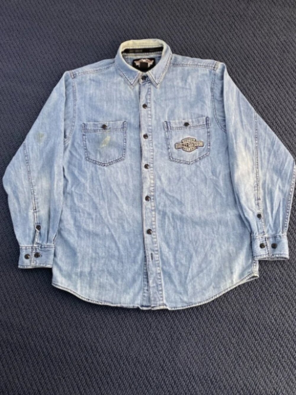 Vintage Harley Davidson Embroidered Biker Denim Button